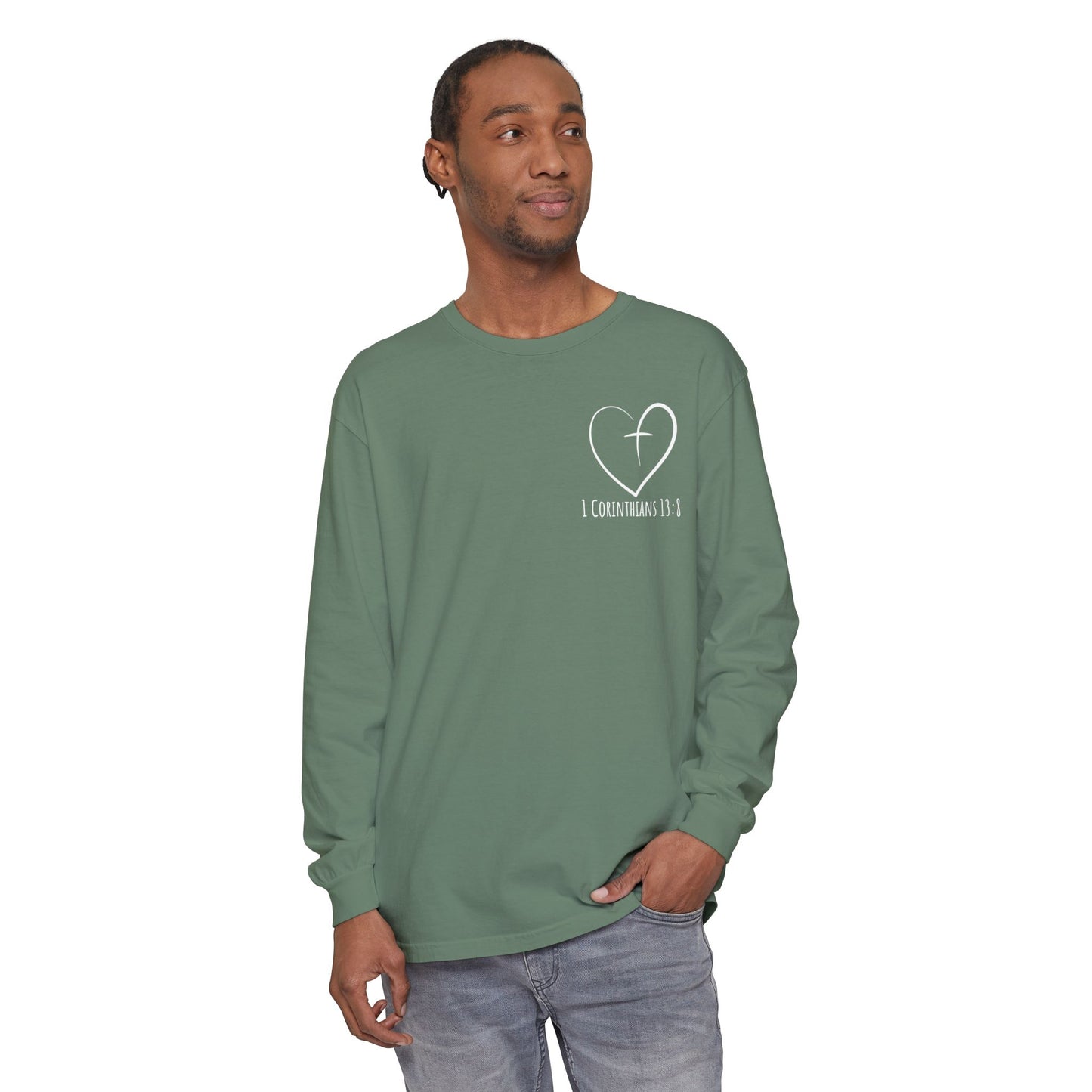 1 CORINTHIANS 13:8 LONG-SLEEVE SHIRT