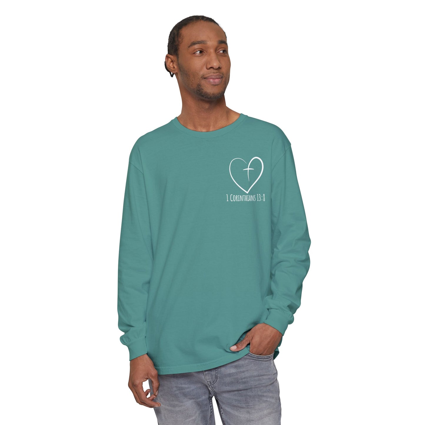 1 CORINTHIANS 13:8 LONG-SLEEVE SHIRT