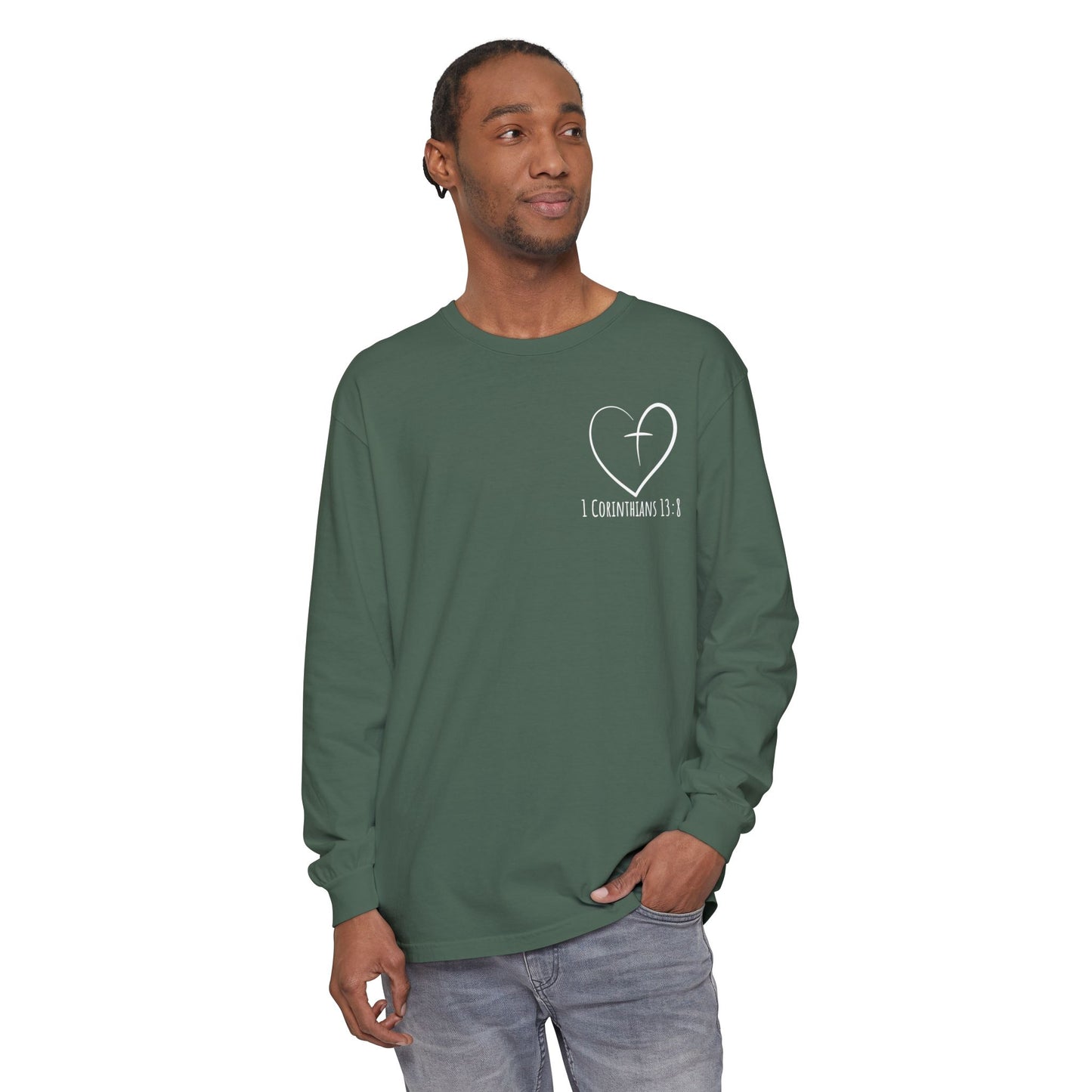 1 CORINTHIANS 13:8 LONG-SLEEVE SHIRT